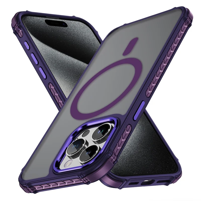 Pour étui iPhone 15 Pro Max Compatible avec MagSafe PC + TPU Effet Peau Coque Arrière - Violet
