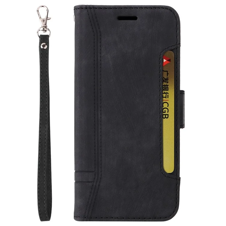Betopnice 001 Cubierta Telefónica Anti-drop Para Realme 9i 5G / V20 5G, Línea de Costura Impresa PU Leather + TPU Phone Case Soport Willet Con Correa - Negro