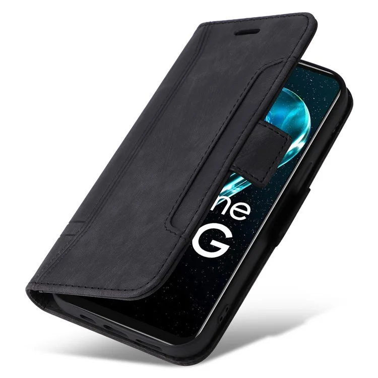 Betopnice 001 Cubierta Telefónica Anti-drop Para Realme 9i 5G / V20 5G, Línea de Costura Impresa PU Leather + TPU Phone Case Soport Willet Con Correa - Negro