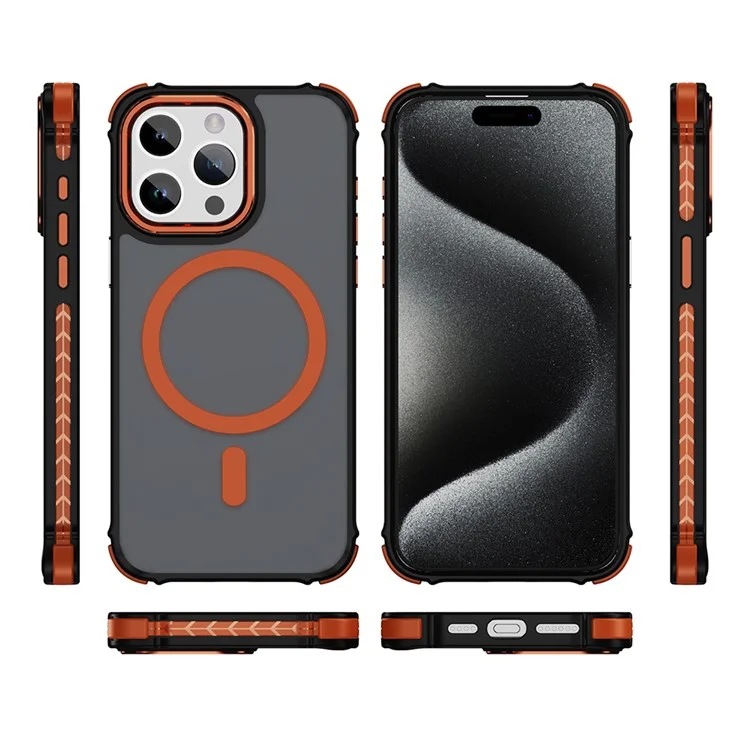 Coque pour iPhone 15 Pro Compatible avec MagSafe PC + TPU Aspect Peau Coque Arrière - Orange