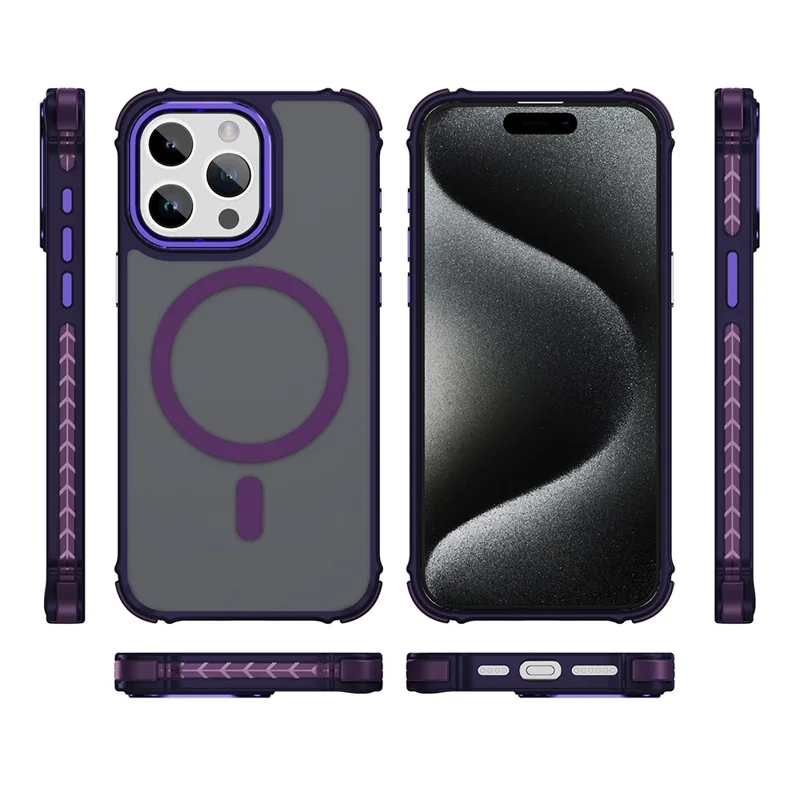 Étui pour iPhone 15 Pro Compatible avec MagSafe PC + TPU Coque Arrière au Toucher Doux - Violet