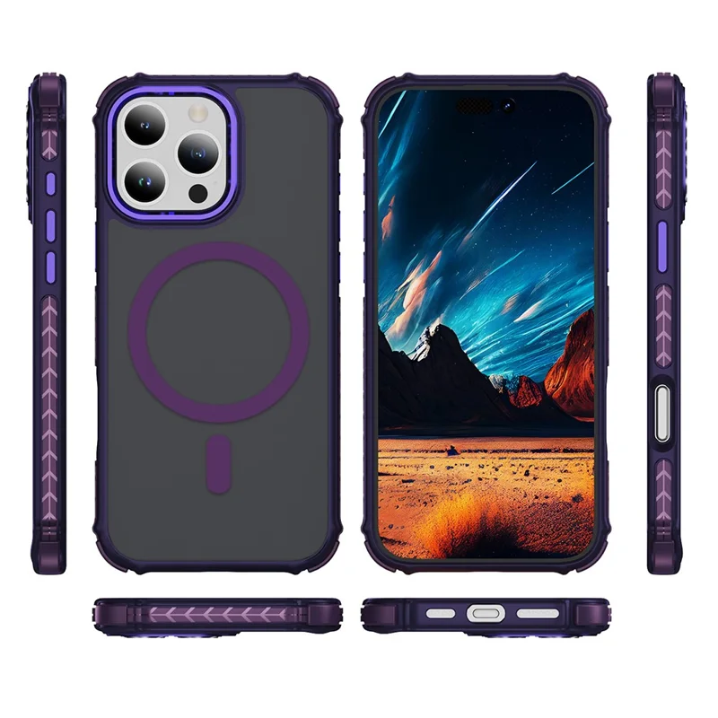 Capa para iPhone 16 Pro Max Compatível com MagSafe, PC + TPU com Sensação de Pele, Tampa Traseira - Roxa