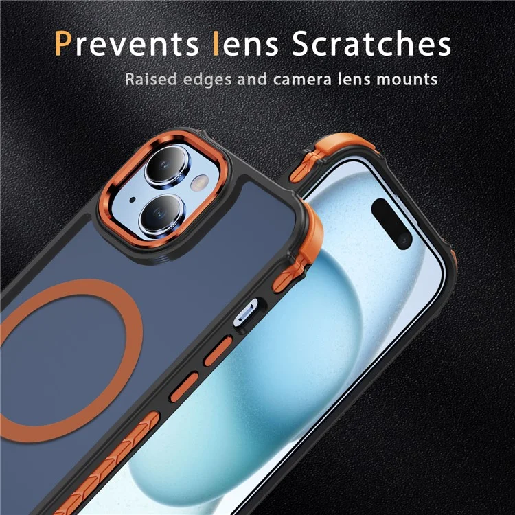 Étui compatible pour iPhone 15 avec MagSafe Coque arrière en PC + TPU Sensation de peau - Orange