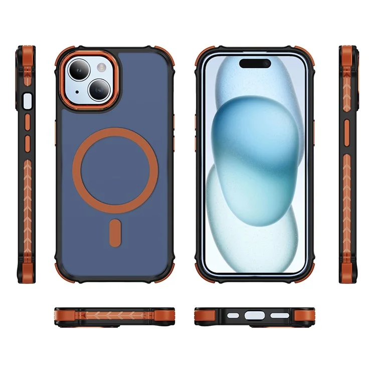 Étui compatible pour iPhone 15 avec MagSafe Coque arrière en PC + TPU Sensation de peau - Orange