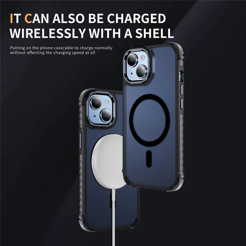 For iPhone 15 Case Compatible with MagSafe PC + TPU Skin Feeling Back Cover - Black