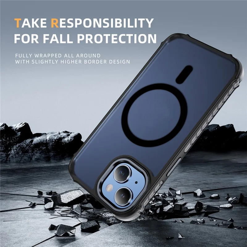 For iPhone 15 Case Compatible with MagSafe PC + TPU Skin Feeling Back Cover - Black