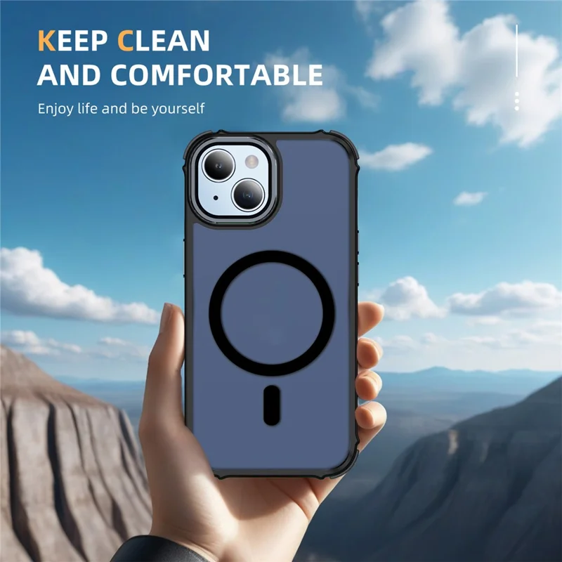 For iPhone 15 Case Compatible with MagSafe PC + TPU Skin Feeling Back Cover - Black
