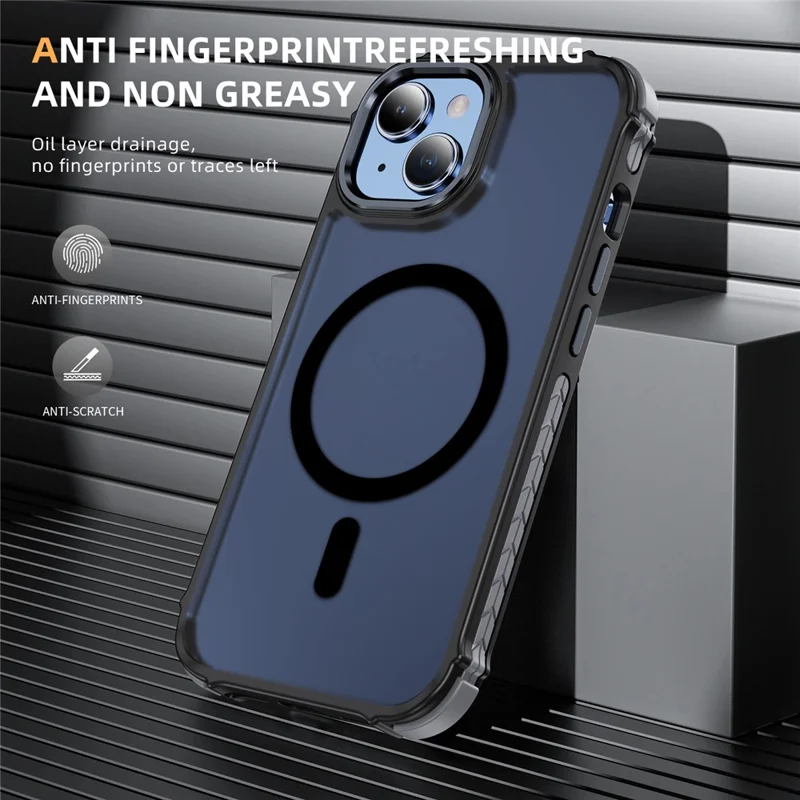 For iPhone 15 Case Compatible with MagSafe PC + TPU Skin Feeling Back Cover - Black