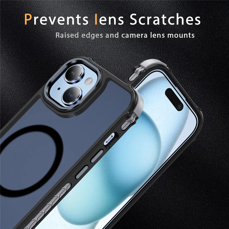 For iPhone 15 Case Compatible with MagSafe PC + TPU Skin Feeling Back Cover - Black