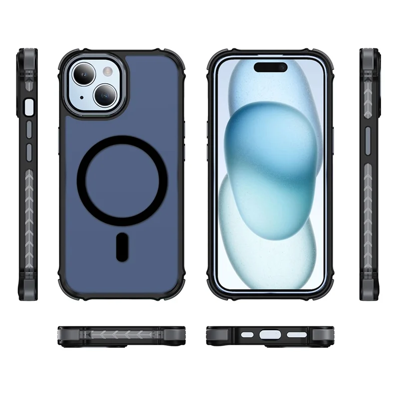 For iPhone 15 Case Compatible with MagSafe PC + TPU Skin Feeling Back Cover - Black