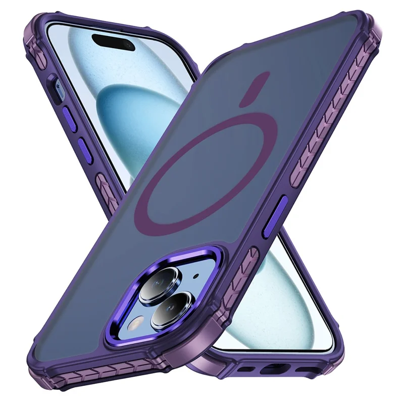 Étui pour iPhone 15 Compatible avec MagSafe PC + TPU Coque Effet Peau Arrière - Violet