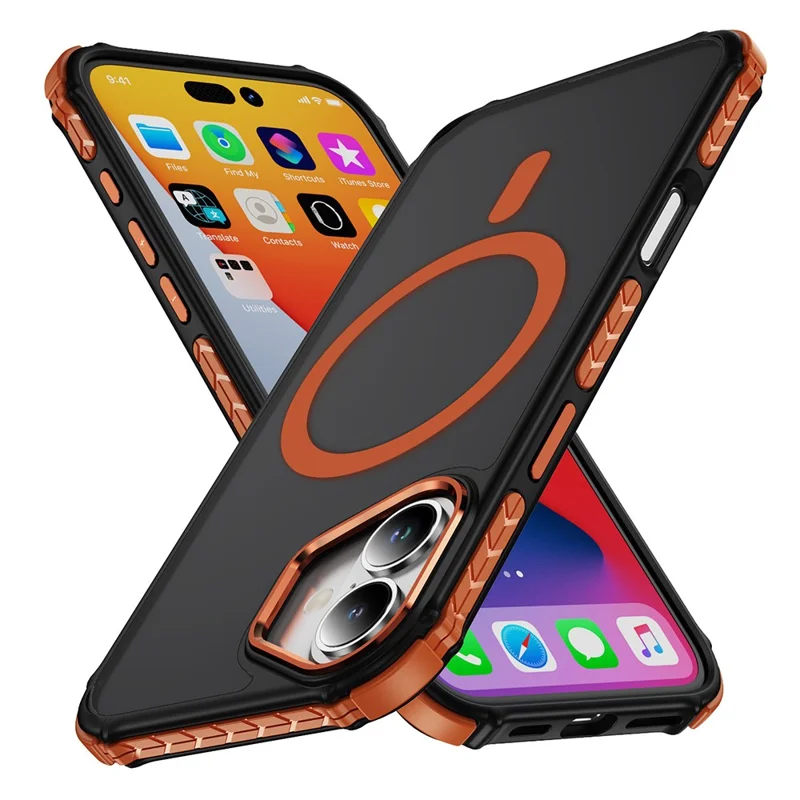 For iPhone 16 Case Compatible with MagSafe PC + TPU Skin Feeling Back Cover - Orange