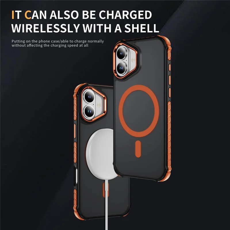 For iPhone 16 Case Compatible with MagSafe PC + TPU Skin Feeling Back Cover - Orange