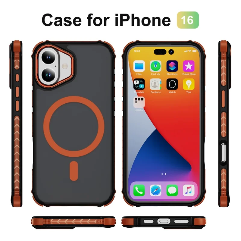 For iPhone 16 Case Compatible with MagSafe PC + TPU Skin Feeling Back Cover - Orange