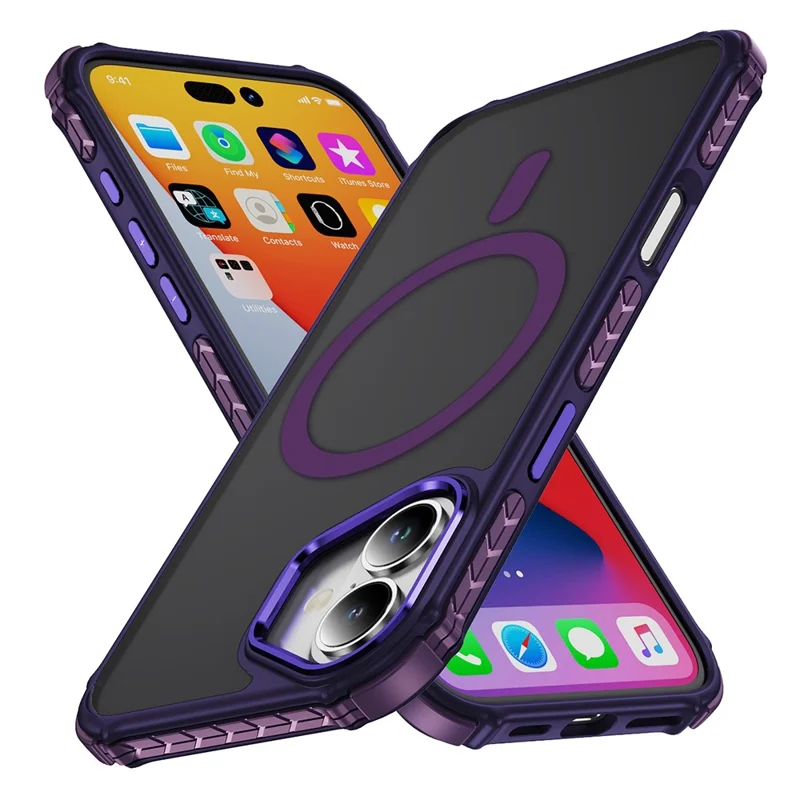 Étui pour iPhone 16 Compatible avec MagSafe PC + TPU Effet Peau Coque Arrière - Violet