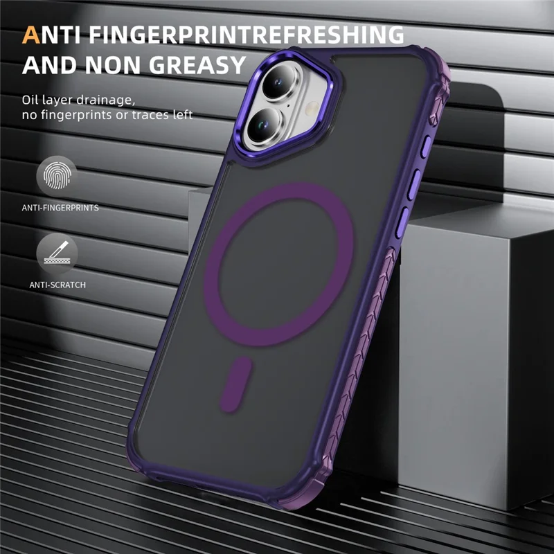 Étui pour iPhone 16 Compatible avec MagSafe PC + TPU Effet Peau Coque Arrière - Violet
