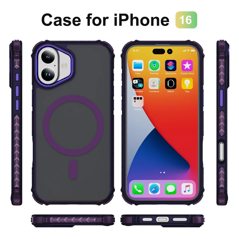 Étui pour iPhone 16 Compatible avec MagSafe PC + TPU Effet Peau Coque Arrière - Violet