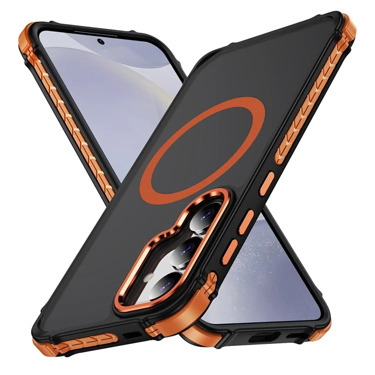 Чехол для Samsung Galaxy S25 / S24, совместимый с MagSafe, из ПК + ТПУ с тактильными ощущениями, оранжевый