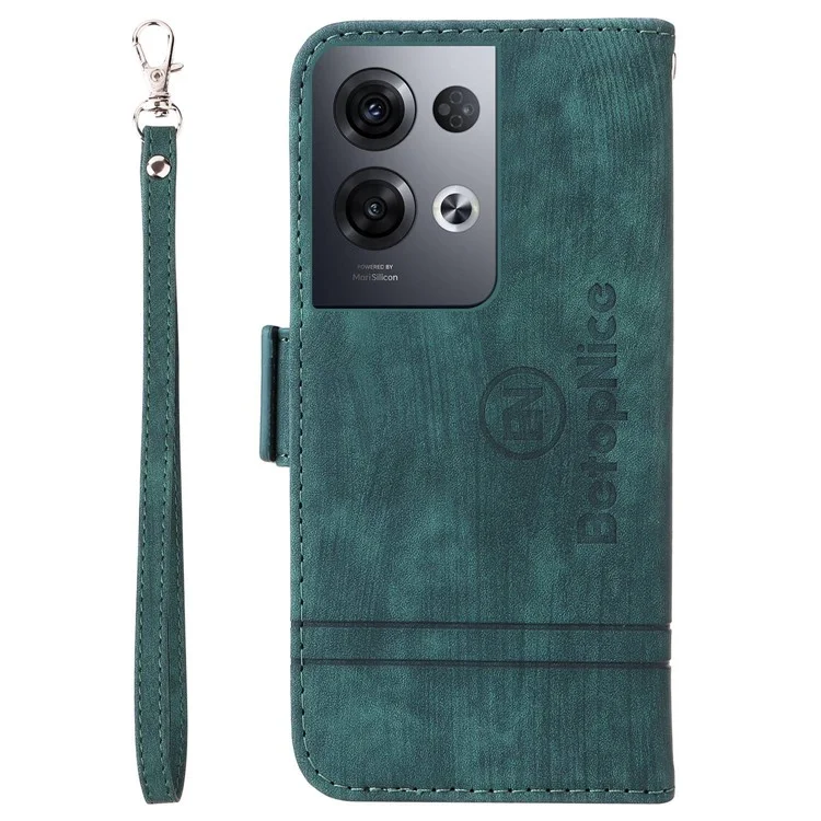 Betopnice 001 Pour Oppo Reno8 Pro 5G (version Globale) / Reno8 Pro + 5G Ligne de Couture Imprimée en Cuir PU + Tpu Couvercle de Téléphone Portefeuille Avec Sangle - Vert