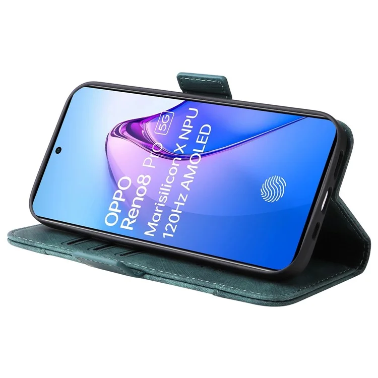 Betopnice 001 Pour Oppo Reno8 Pro 5G (version Globale) / Reno8 Pro + 5G Ligne de Couture Imprimée en Cuir PU + Tpu Couvercle de Téléphone Portefeuille Avec Sangle - Vert