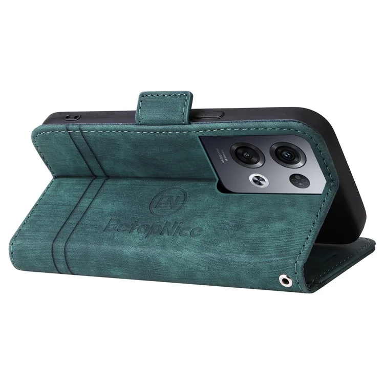 Betopnice 001 Pour Oppo Reno8 Pro 5G (version Globale) / Reno8 Pro + 5G Ligne de Couture Imprimée en Cuir PU + Tpu Couvercle de Téléphone Portefeuille Avec Sangle - Vert