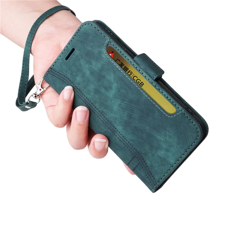 Betopnice 001 Pour Oppo Reno8 Pro 5G (version Globale) / Reno8 Pro + 5G Ligne de Couture Imprimée en Cuir PU + Tpu Couvercle de Téléphone Portefeuille Avec Sangle - Vert