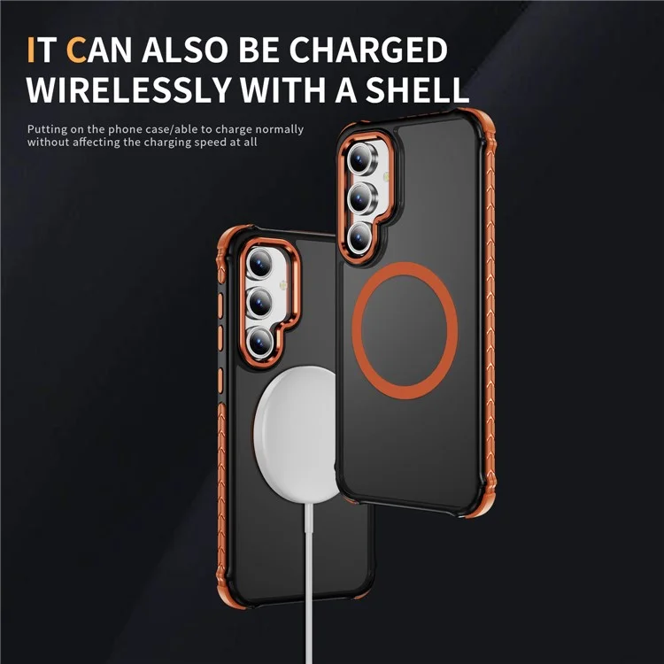 Étui pour Samsung Galaxy S24 FE compatible avec MagSafe Couverture arrière en PC + TPU Sensation de peau - Orange
