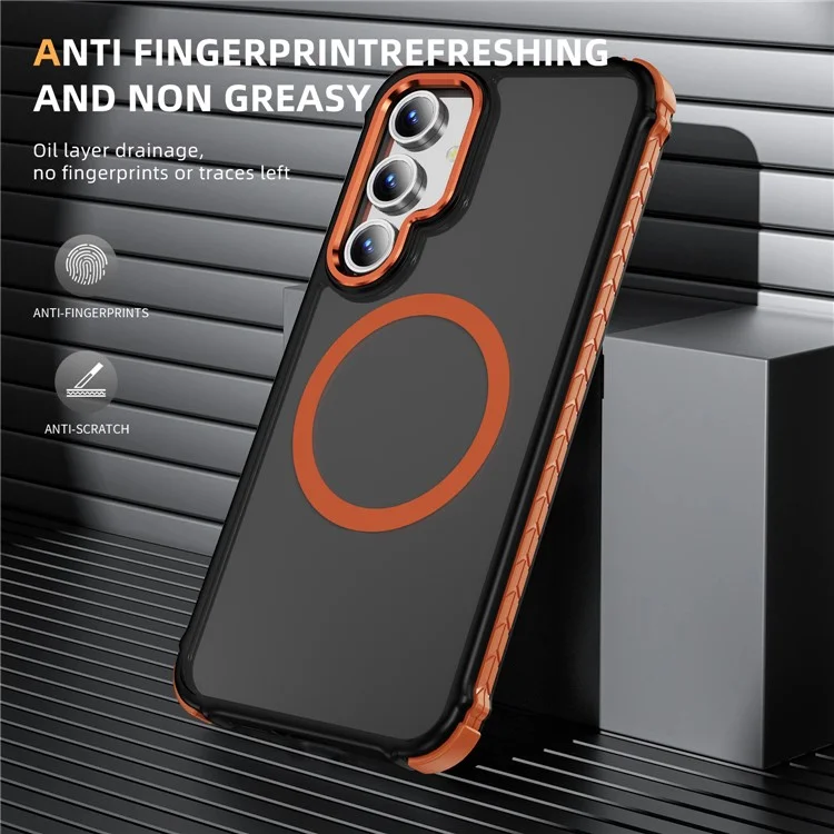 Étui pour Samsung Galaxy S24 FE compatible avec MagSafe Couverture arrière en PC + TPU Sensation de peau - Orange