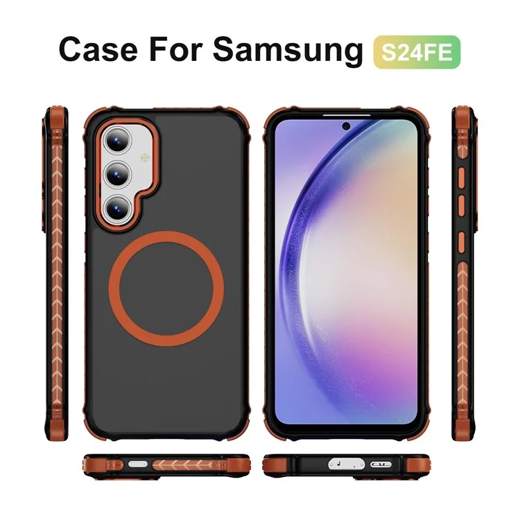 Étui pour Samsung Galaxy S24 FE compatible avec MagSafe Couverture arrière en PC + TPU Sensation de peau - Orange