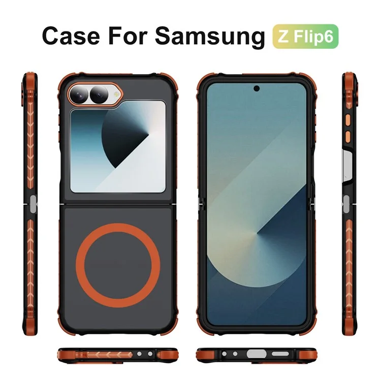 Funda para Samsung Galaxy Z Flip6 5G Compatible con MagSafe de PC + TPU con Sensación de Piel - Naranja