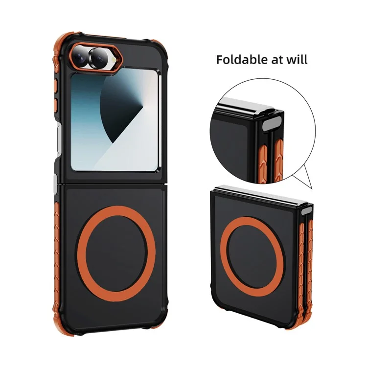 Funda para Samsung Galaxy Z Flip6 5G Compatible con MagSafe de PC + TPU con Sensación de Piel - Naranja