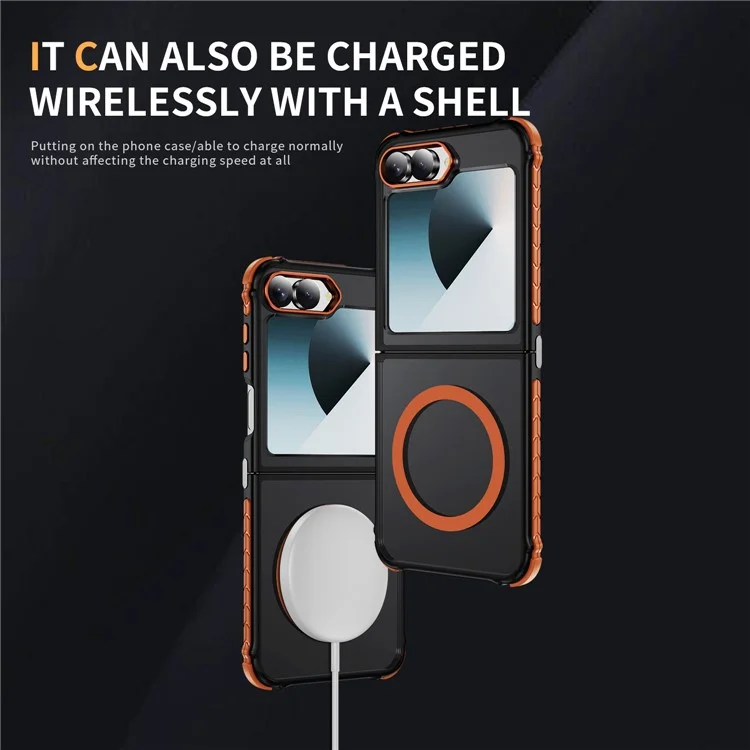 Funda para Samsung Galaxy Z Flip6 5G Compatible con MagSafe de PC + TPU con Sensación de Piel - Naranja