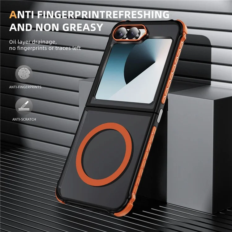 Funda para Samsung Galaxy Z Flip6 5G Compatible con MagSafe de PC + TPU con Sensación de Piel - Naranja