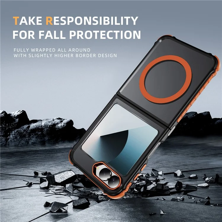 Funda para Samsung Galaxy Z Flip6 5G Compatible con MagSafe de PC + TPU con Sensación de Piel - Naranja