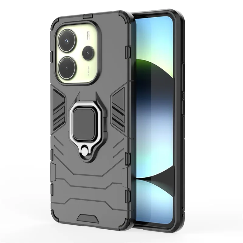 For Xiaomi Redmi Note 14 4G (163.25mm) Case PC + TPU Protective Phone Cover with Ring Kickstand - Black