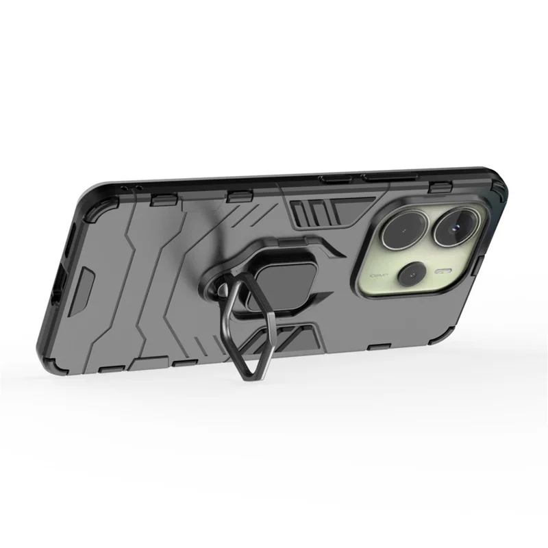 For Xiaomi Redmi Note 14 4G (163.25mm) Case PC + TPU Protective Phone Cover with Ring Kickstand - Black