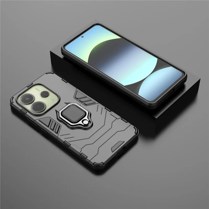 For Xiaomi Redmi Note 14 4G (163.25mm) Case PC + TPU Protective Phone Cover with Ring Kickstand - Black