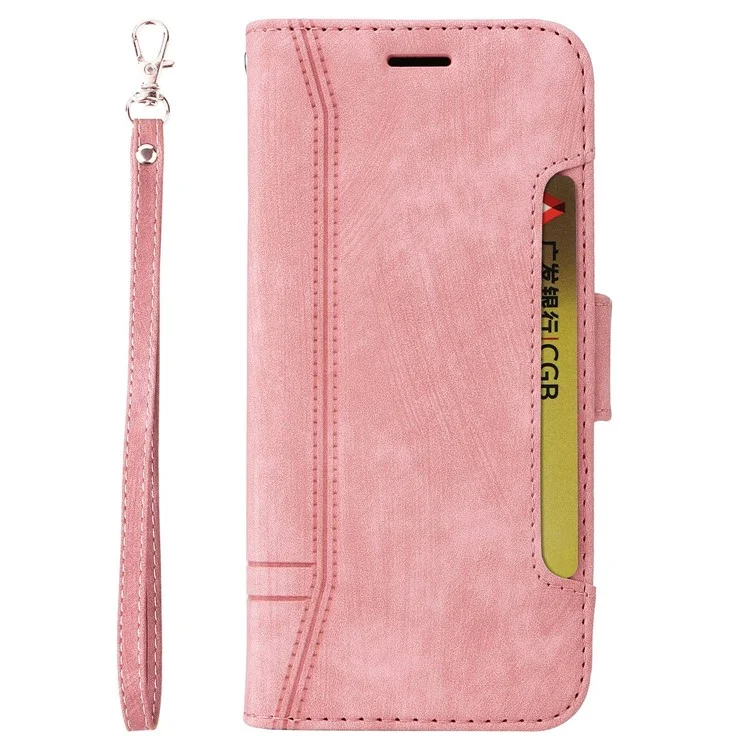 Betopnice 001 Couverture Téléphonique Pour Vivo Y75 4G / V23e 4G / V23e 5G, Ligne de Couture Imprimée en Cuir PU en Cuir Anti-rayon de Téléphone Portefeuille Avec Sangle - Rose