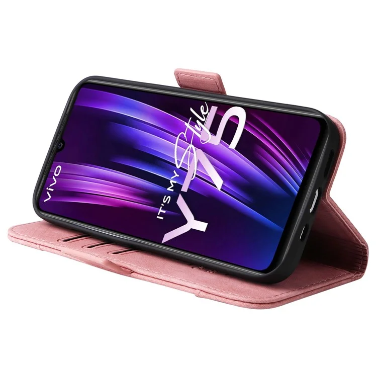 Betopnice 001 Couverture Téléphonique Pour Vivo Y75 4G / V23e 4G / V23e 5G, Ligne de Couture Imprimée en Cuir PU en Cuir Anti-rayon de Téléphone Portefeuille Avec Sangle - Rose