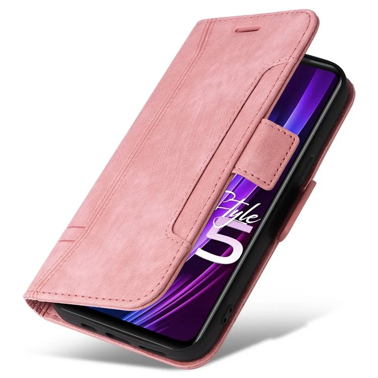 Betopnice 001 Couverture Téléphonique Pour Vivo Y75 4G / V23e 4G / V23e 5G, Ligne de Couture Imprimée en Cuir PU en Cuir Anti-rayon de Téléphone Portefeuille Avec Sangle - Rose