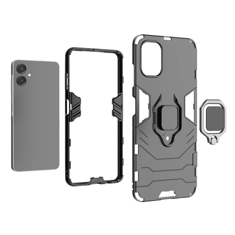 Capa protetora de telefone para Samsung Galaxy A06 com PC + TPU e anel de suporte - Preta