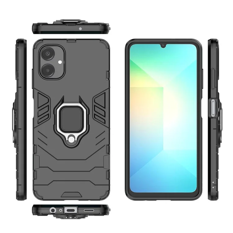 Capa protetora de telefone para Samsung Galaxy A06 com PC + TPU e anel de suporte - Preta