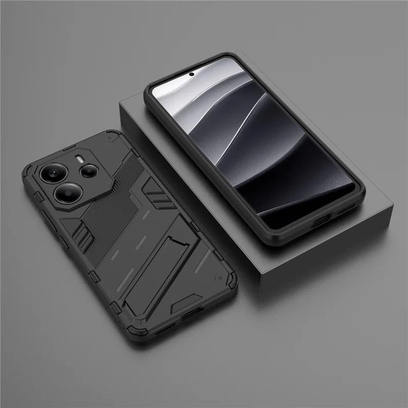 Fodral för Xiaomi Redmi Note 14 4G (163,25 mm) PC + TPU chockabsorberande mobilhölje med stöd – Svart