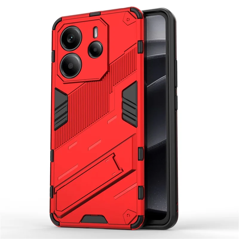 For Xiaomi Redmi Note 14 4G (163.25mm) Case PC + TPU Shockproof Phone Cover with Kickstand - Red