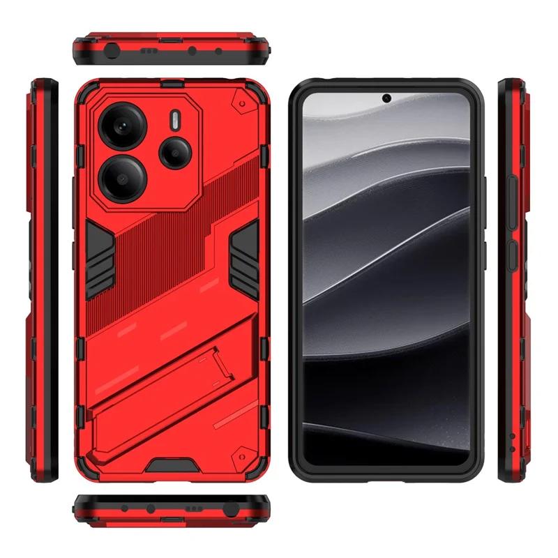For Xiaomi Redmi Note 14 4G (163.25mm) Case PC + TPU Shockproof Phone Cover with Kickstand - Red