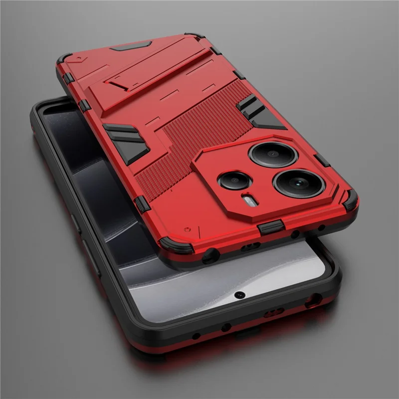 For Xiaomi Redmi Note 14 4G (163.25mm) Case PC + TPU Shockproof Phone Cover with Kickstand - Red