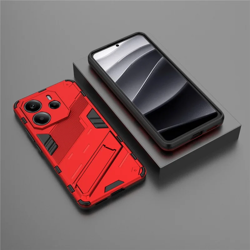 For Xiaomi Redmi Note 14 4G (163.25mm) Case PC + TPU Shockproof Phone Cover with Kickstand - Red