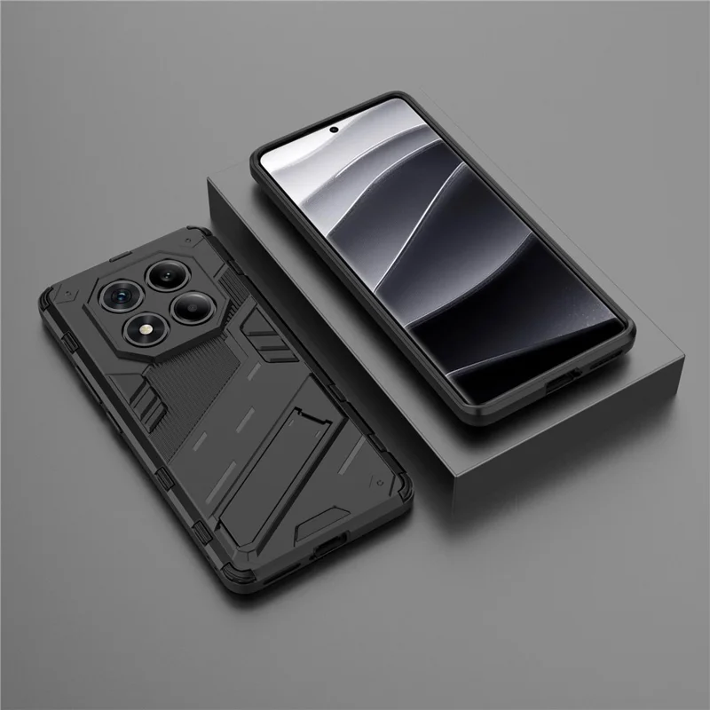 For Xiaomi Redmi Note 14 Pro 4G Case PC + TPU Shockproof Phone Cover with Kickstand - Black