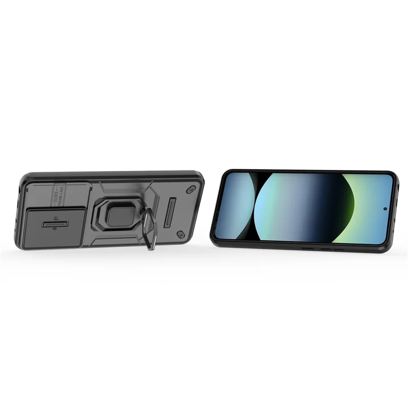 For Xiaomi Redmi Note 14 4G (163.25mm) Case PC + TPU Kickstand Phone Protector with Lens Cover - Black
