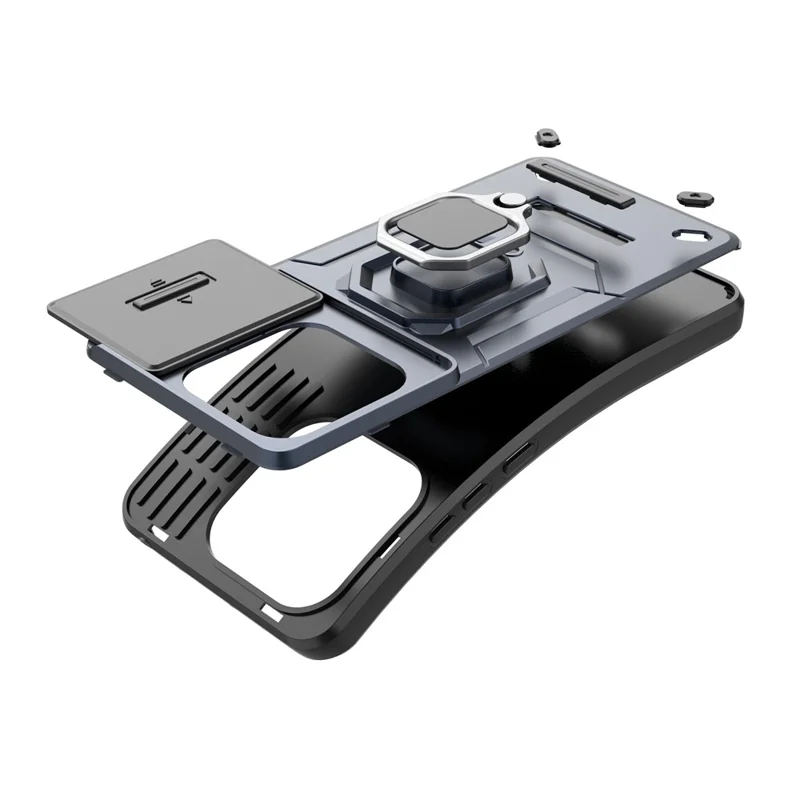 For Xiaomi Redmi Note 14 4G (163.25mm) Case PC + TPU Kickstand Phone Protector with Lens Cover - Black